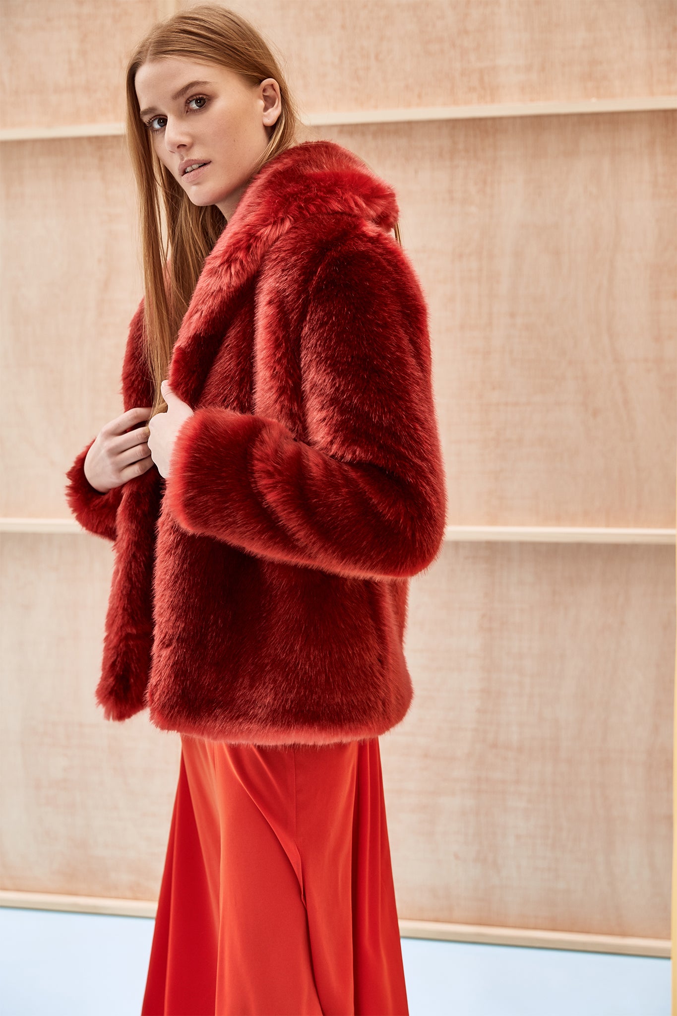 Faux Fur Red Jacket ANNA
