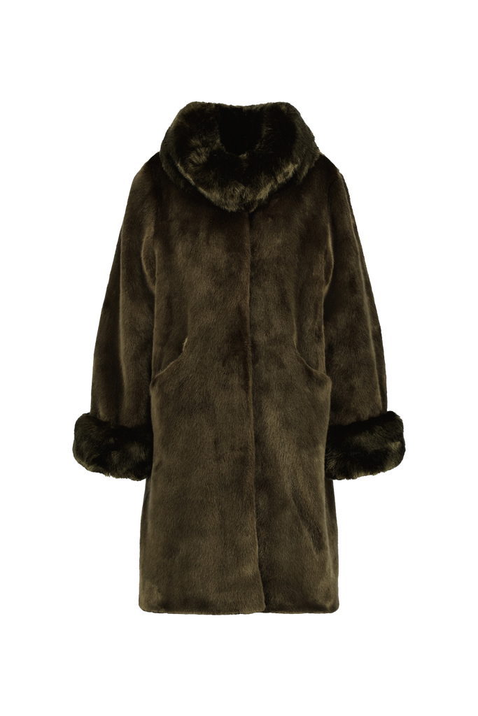 Faux fur coat khaki discount