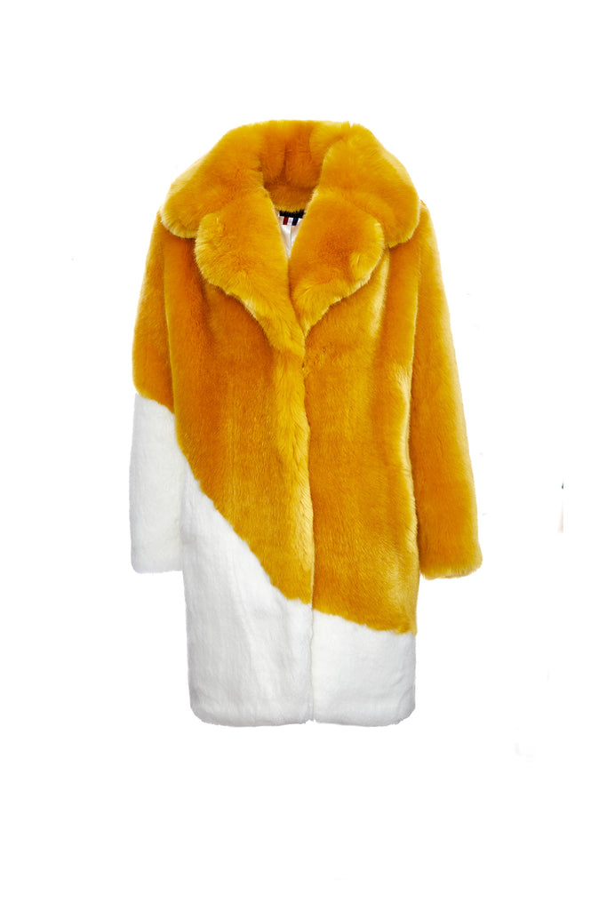 Yellow & White Faux Fur Coat - AURORE – LaSeine&Moi